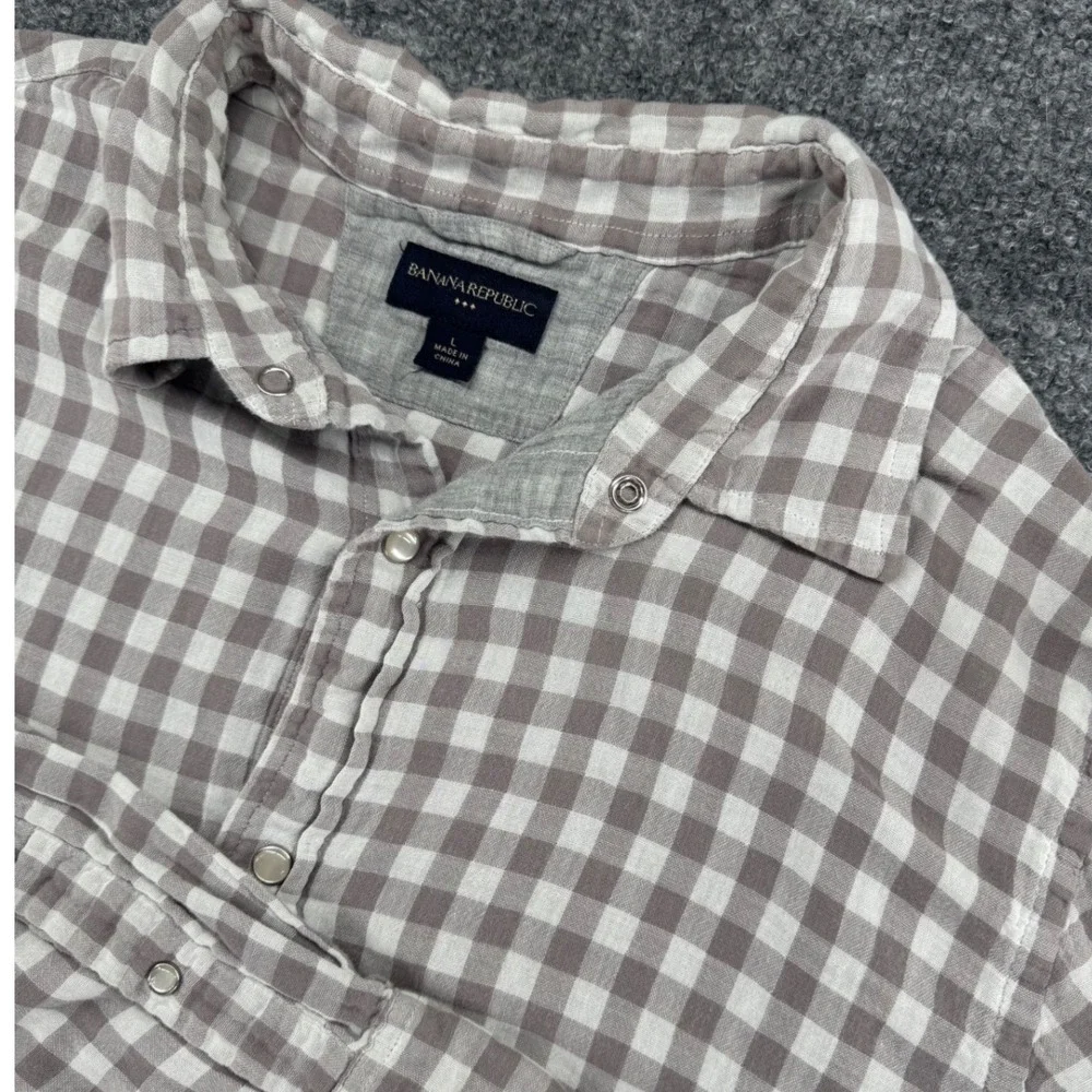 Banana Republic Shirt Men L Heritage Cotton Plaid Grey Long Sleeve Casual Y2K
